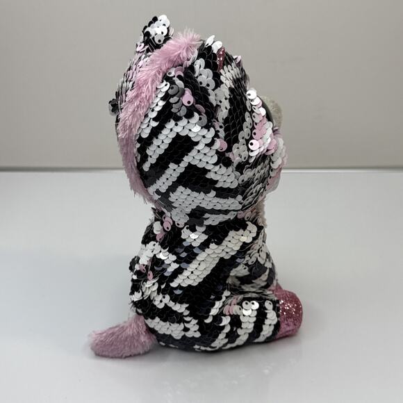 NEW ZOEY ZEBRA Ty FLIPPABLES Sequin Beanie 6" Boos Limited Collection Plush Toy - Picture 3 of 6